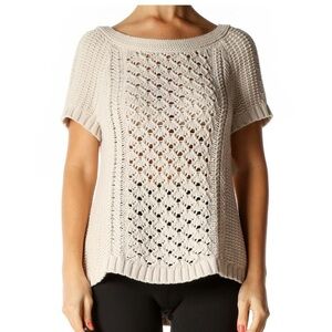 Ann Taylor Loft Womens Size XL Short Sleeve Chunky Knit Sweater vest Taupe/Beige